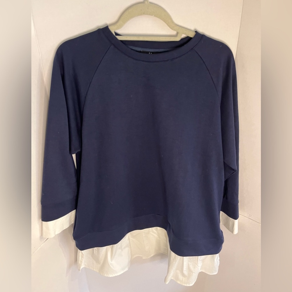 JOH Navy Blue & White Layered Look Long Sleeve Sweater/Top Lagenlook chic Size S